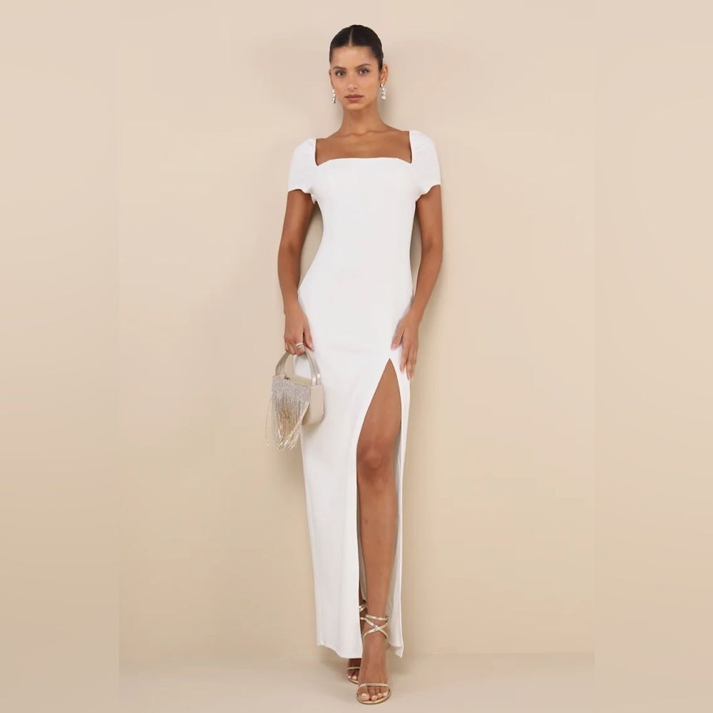 Lulus Magnificent Impression White Square Neck Short Sleeve Maxi Dress